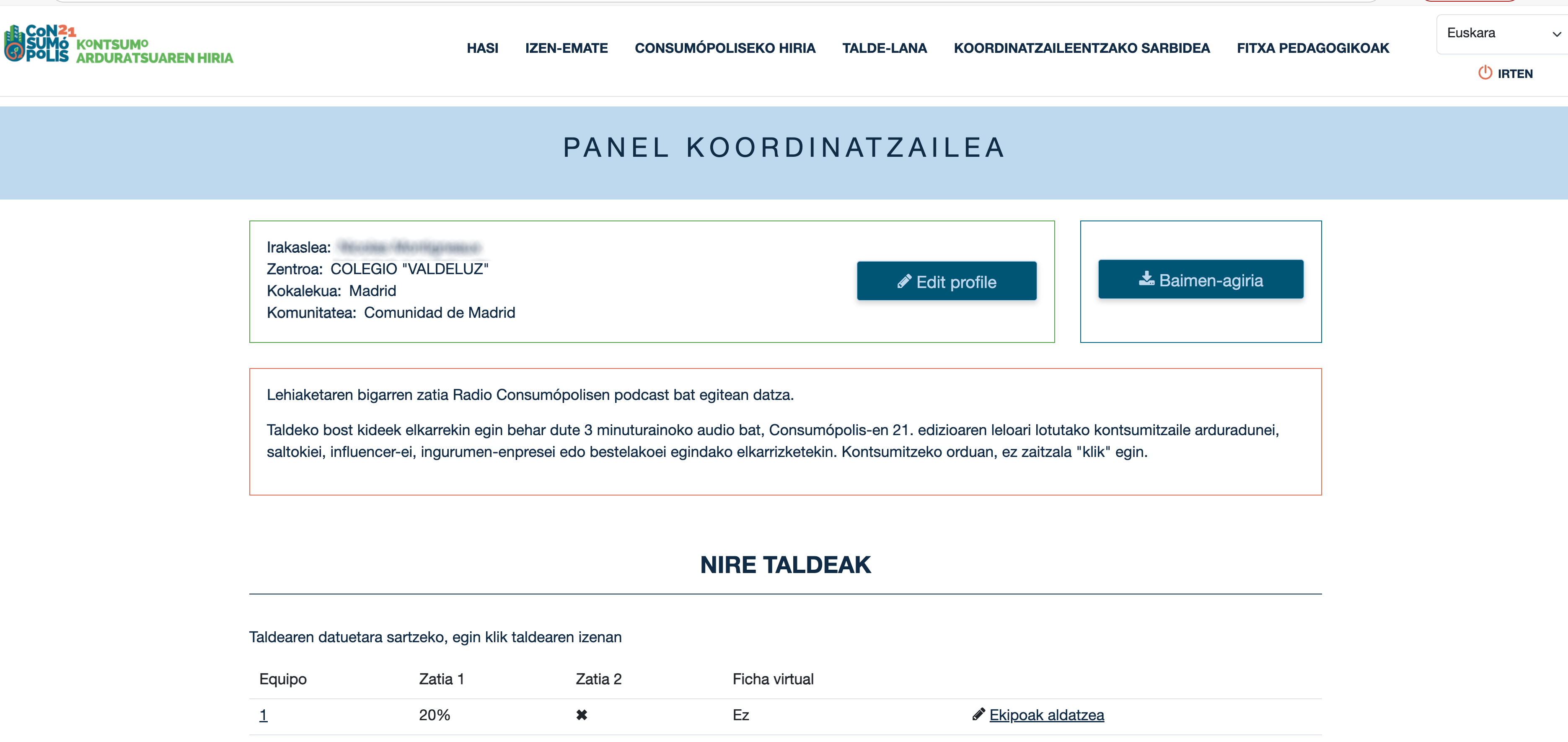 5. irudia: koordinatzailearen panelaren pantaila