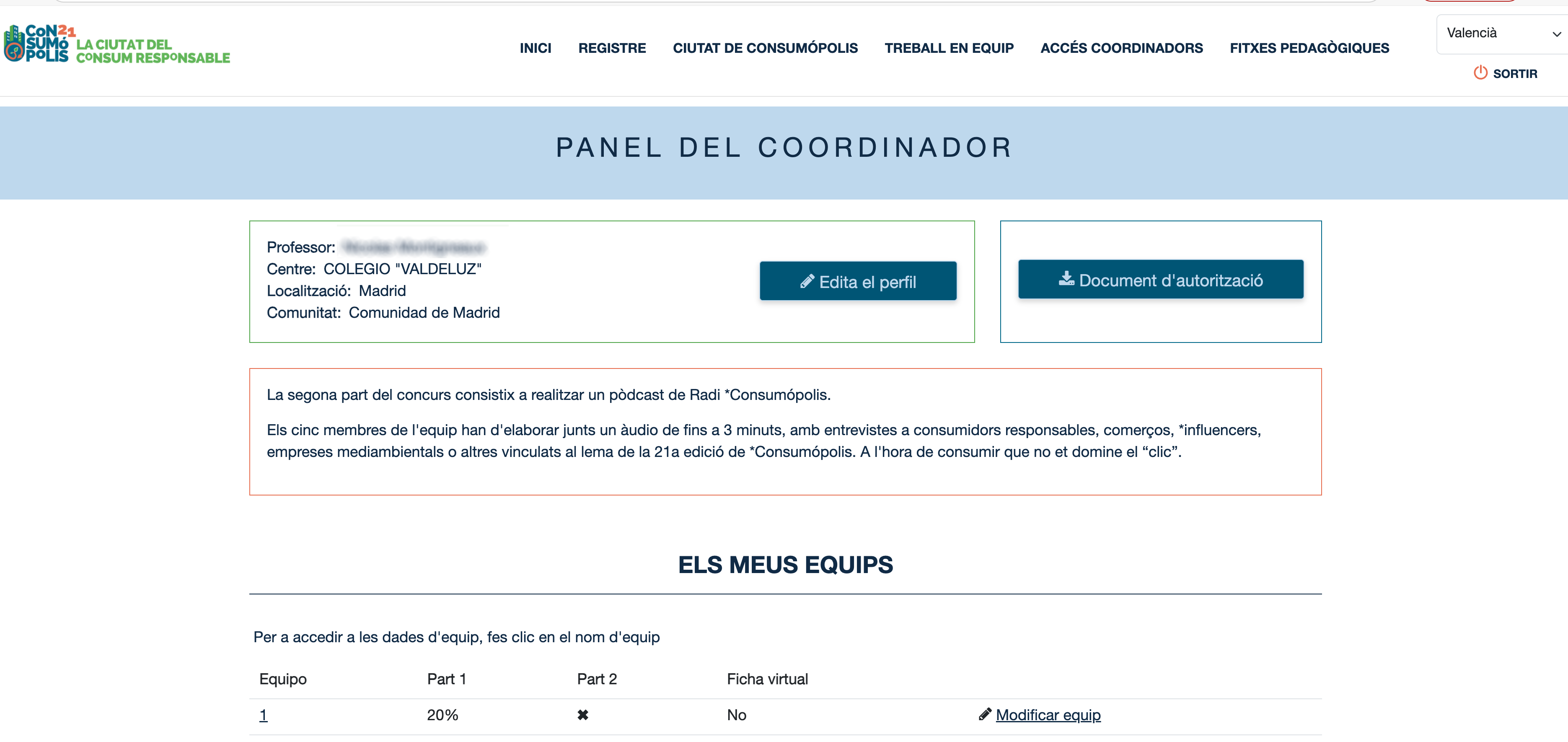 Imatge núm. 5: pantalla del panell del coordinador