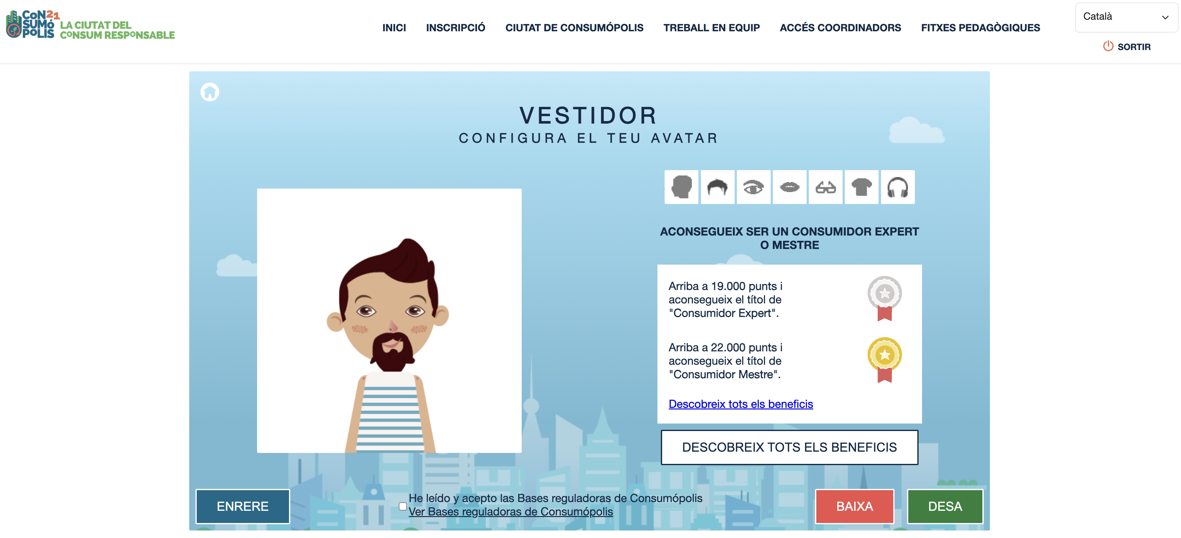 Imatge núm. 9: pantalla del vestidor (personatge virtual de l'alumnat)