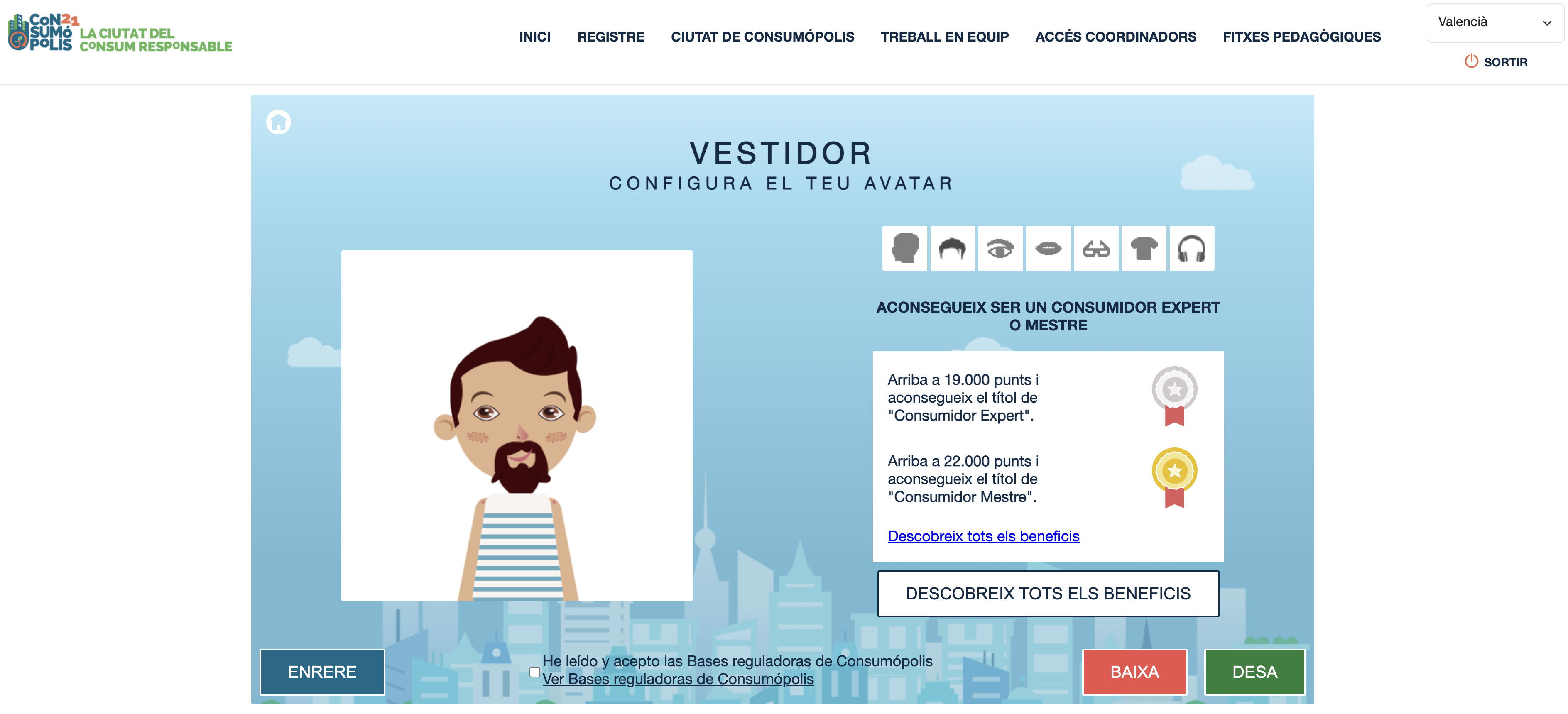 Imatge núm. 9: pantalla del vestidor (personatge virtual de l'alumnat)
